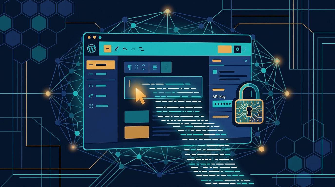 Editorial illustration for: WordPress AI 1.1.0: Encrypted Keys, Type-Ahead Text, and the Request Discipline Publishers Needed