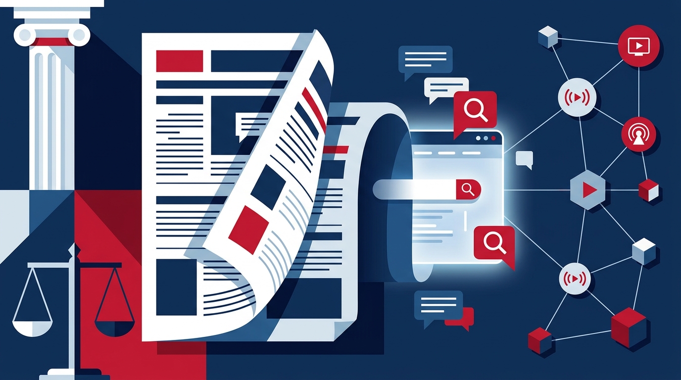 Editorial illustration for: The Times Sued OpenAI. Now It’s Building an Answer Engine of Its Own.