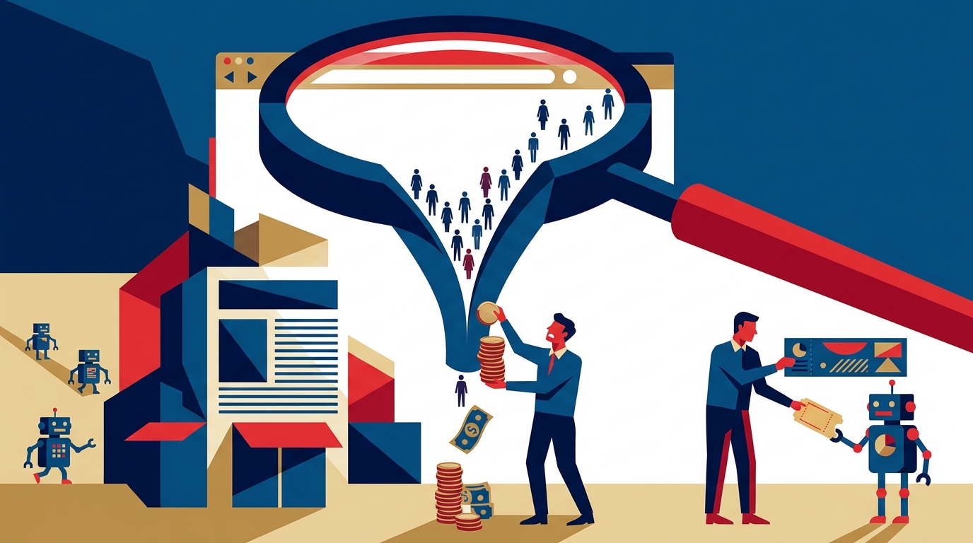 Editorial illustration for: Publishers Are Paying to Rent the Audience They Used to Get Free