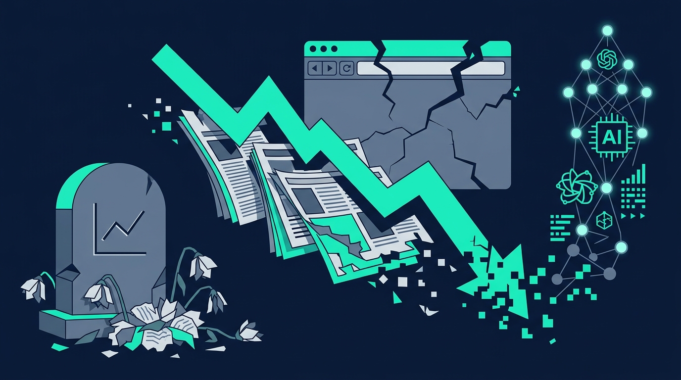 Editorial illustration for: Publisher Traffic Fell a Third in Two Years — and the Industry Is Finally Burying the Pageview