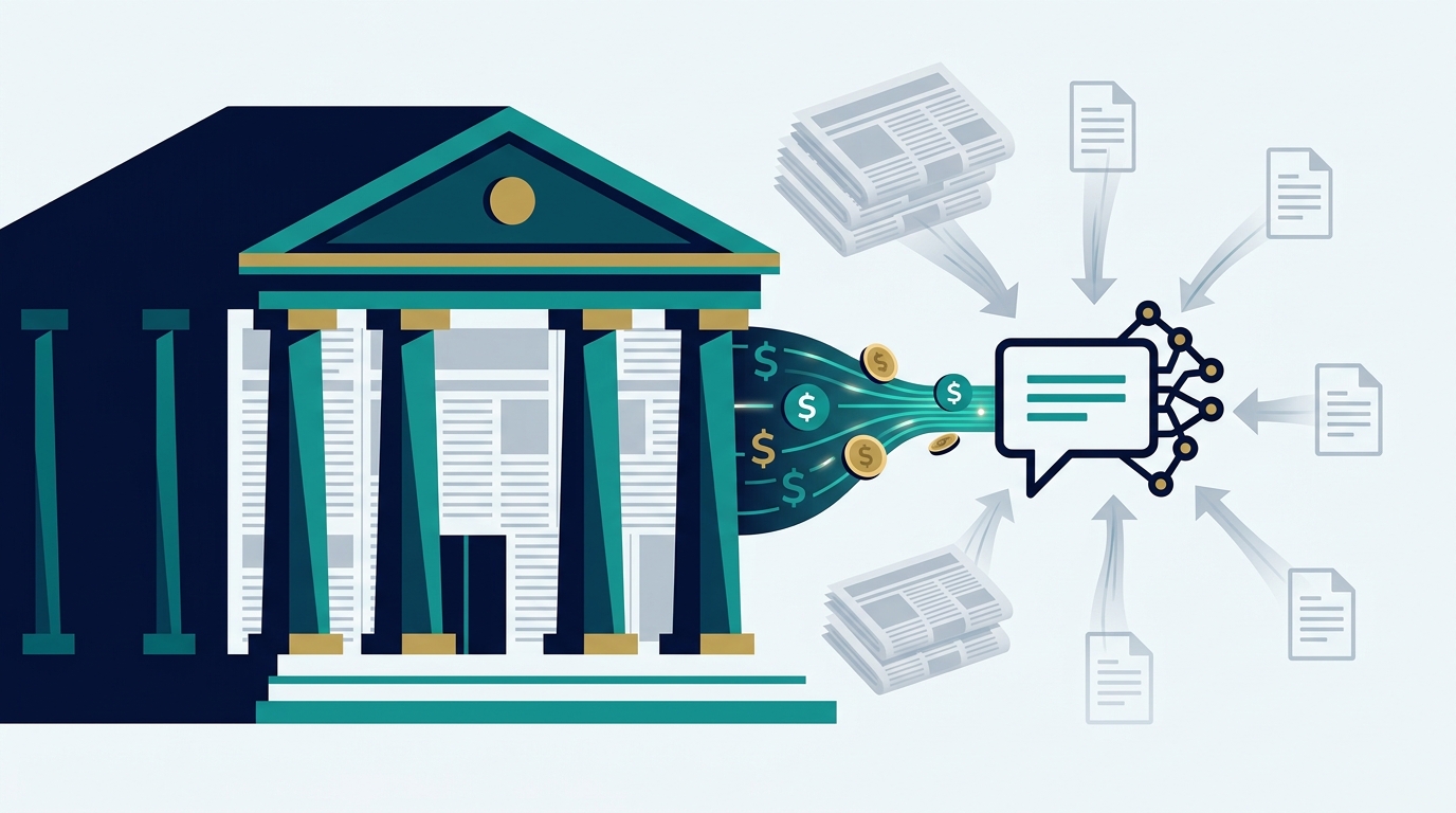Editorial illustration for: An Australian Bank’s News License Proves the AI Money Is in Usage, Not Training