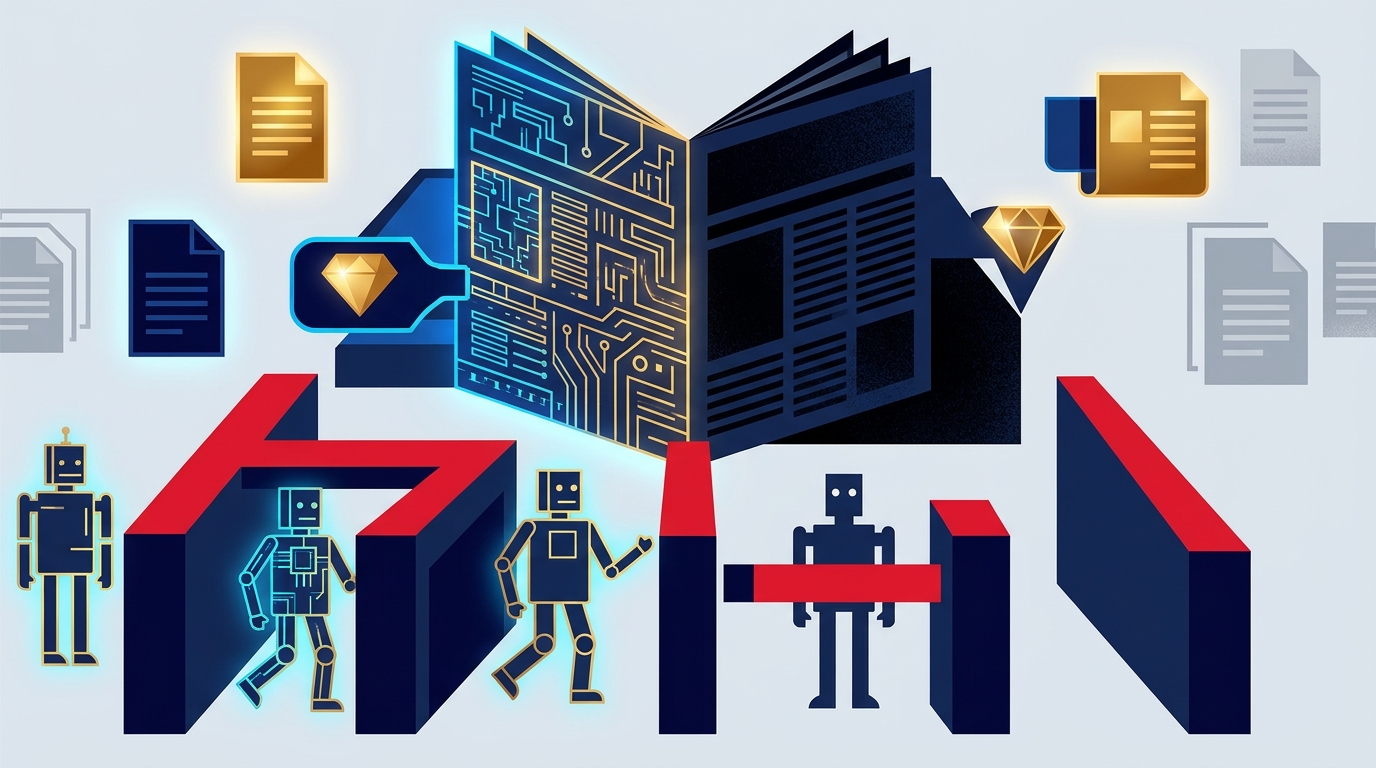 Editorial illustration for: Reuters’ Production-Shock Warning Shows AI Will Pay for Unique Journalism and Nothing Else